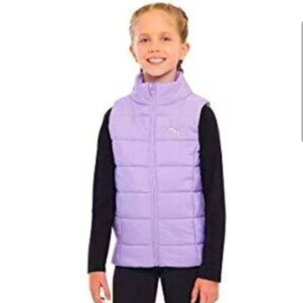 Puma Girls Lavender Quilted Puffer Vest Size S (7/8) Lightweight Zip Front